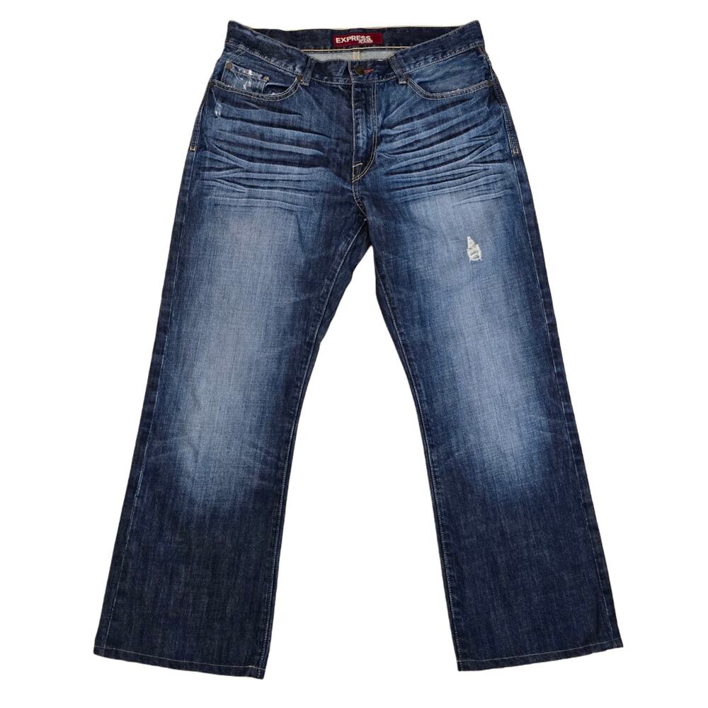 Express Kingston Cotton Denim Jeans Dark Wash Distressed Classic Fit Boot Cut 34